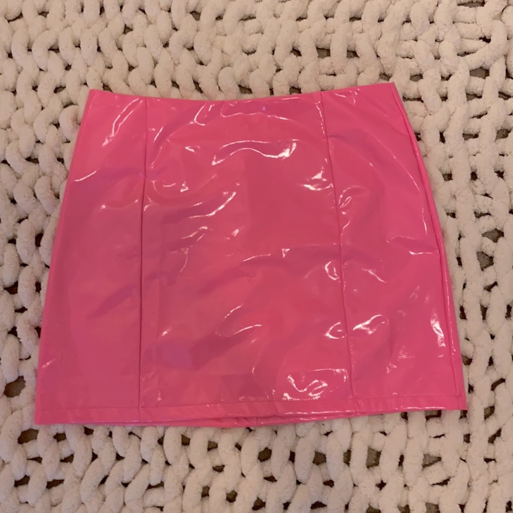 hot pink mini pleather skirt